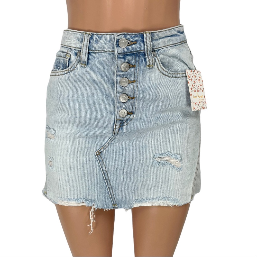 Free People Ripped Denim Mini Skirt